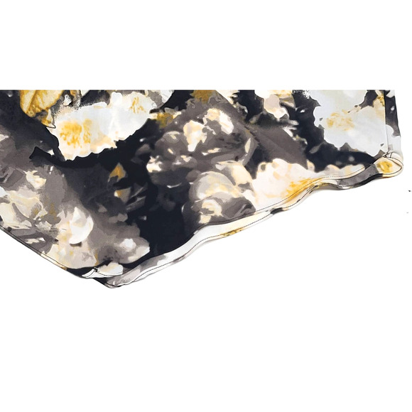 Alfani yellow black floral long sleeve ruffle blouse women's medium v hem - Picture 5 of 7